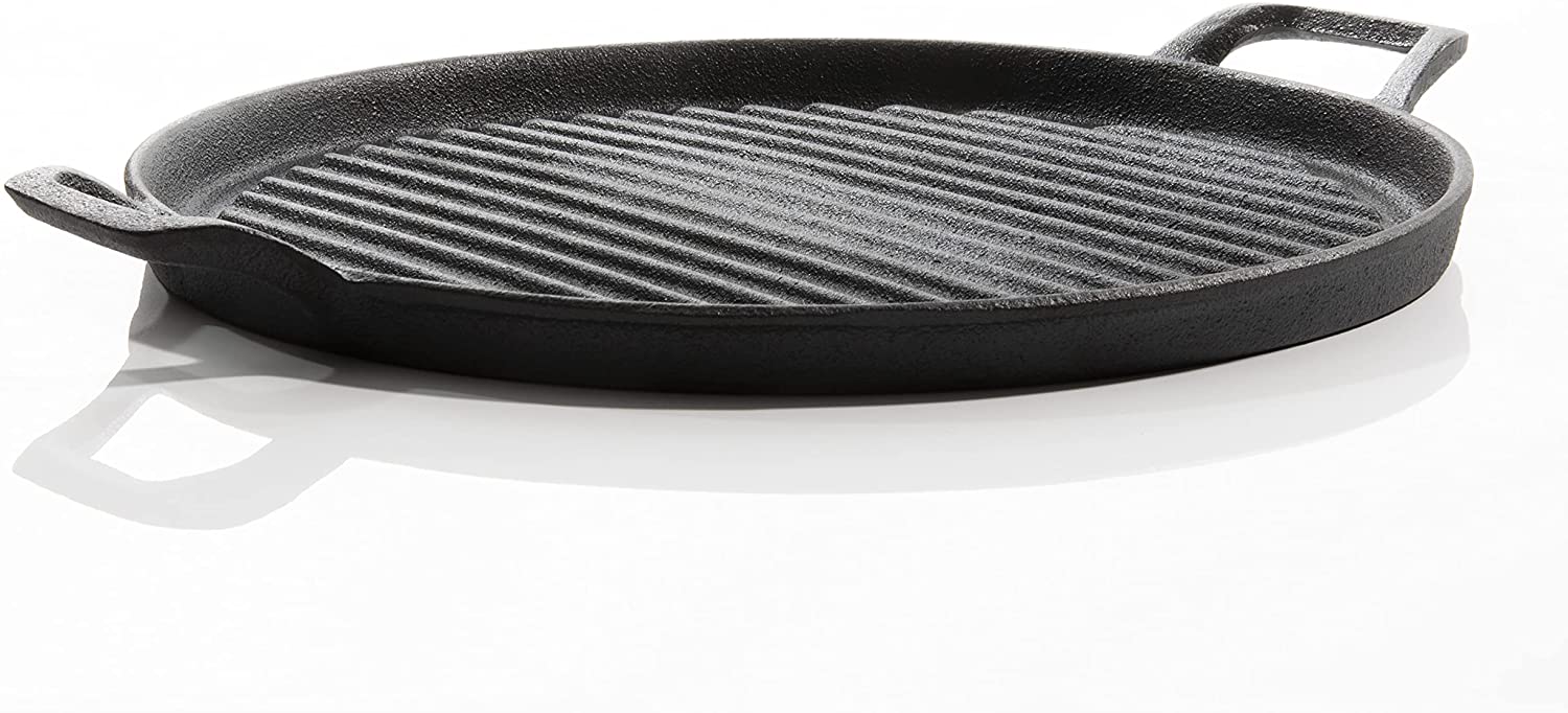 Homiu Round Grey Cast Iron Griddle Plate, Frying, Enamel Pan Grill, BBQ, Skillet, NEW