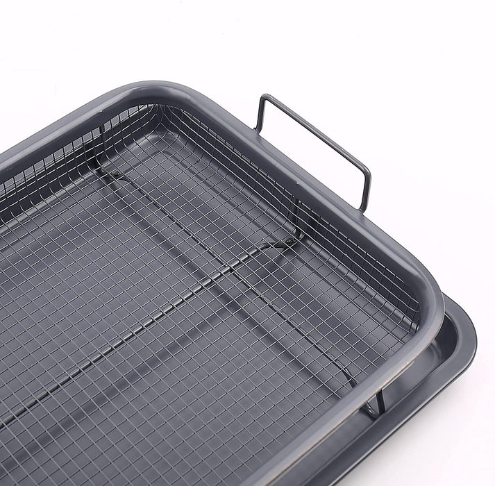 Homiu Rectangle Crisper Tray Set, Non-Stick, BBQ Oven Mesh Baking Tray, Chips, Set