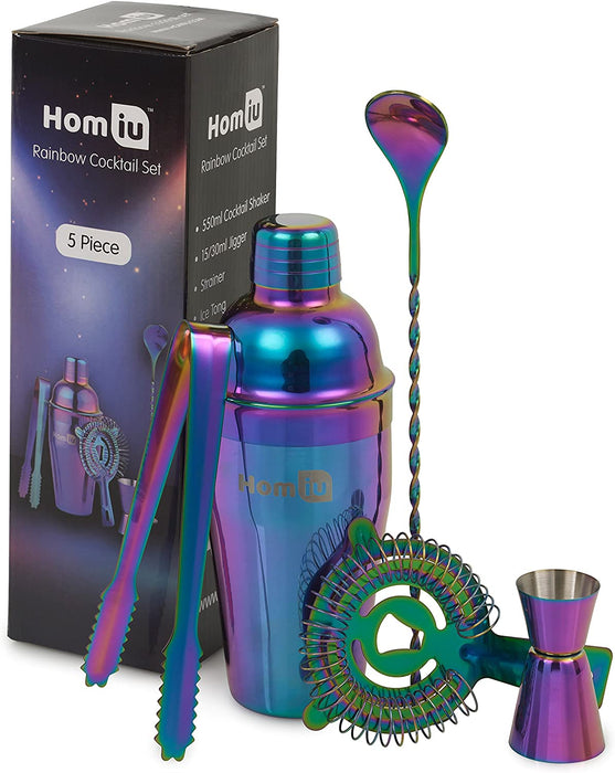 Homiu Cocktail Set, Rainbow, 5 Piece, Includes Iridescent, Stainless Steel