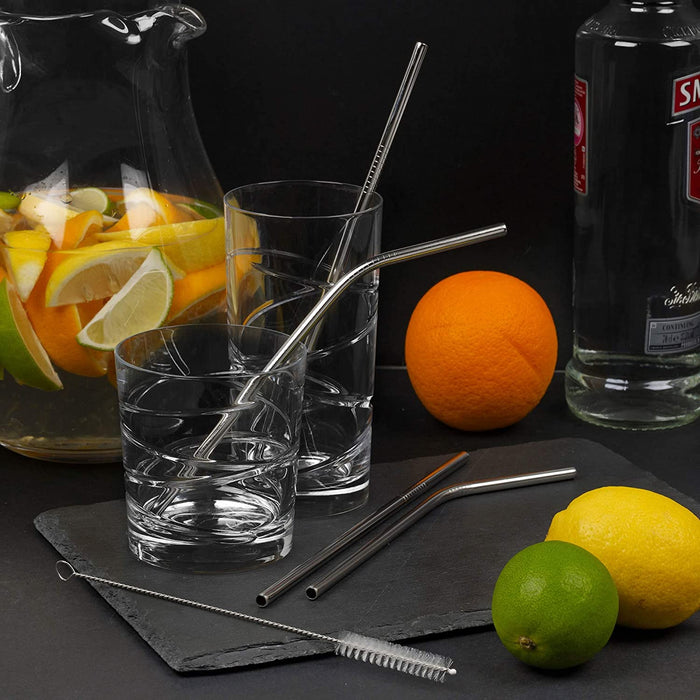 Homiu Stainless Steel Straws, Includes Cleaning Brush (Silver, 4 Bent + 4 Straight)