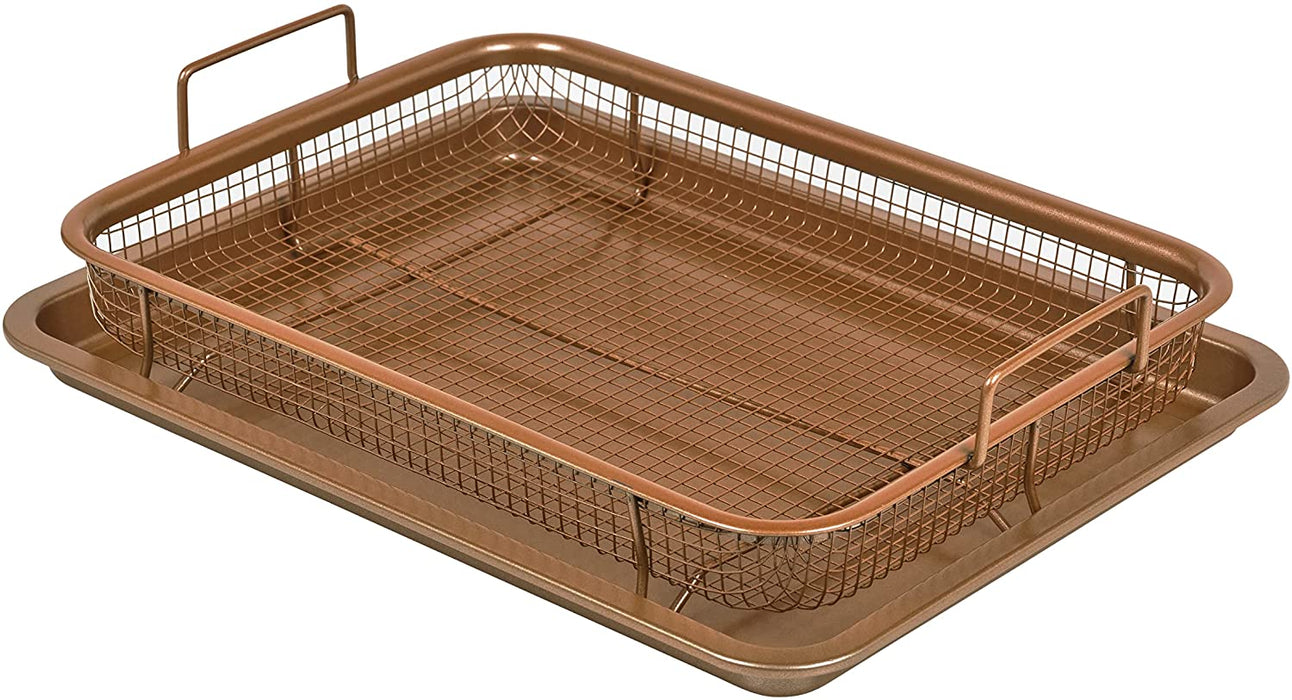 Homiu Rectangle Crisper And Tray Set, Non Stick, Copper, Effect Food Air Fry Chips