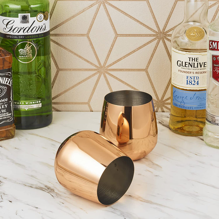 Homiu Stainless Steel, Metal Tumbler, 2 Pack, BPA Free, Stemless Wine, Cocktail, Juice Glasses, Shatterproof, Gift, Silver, Rose, Gold