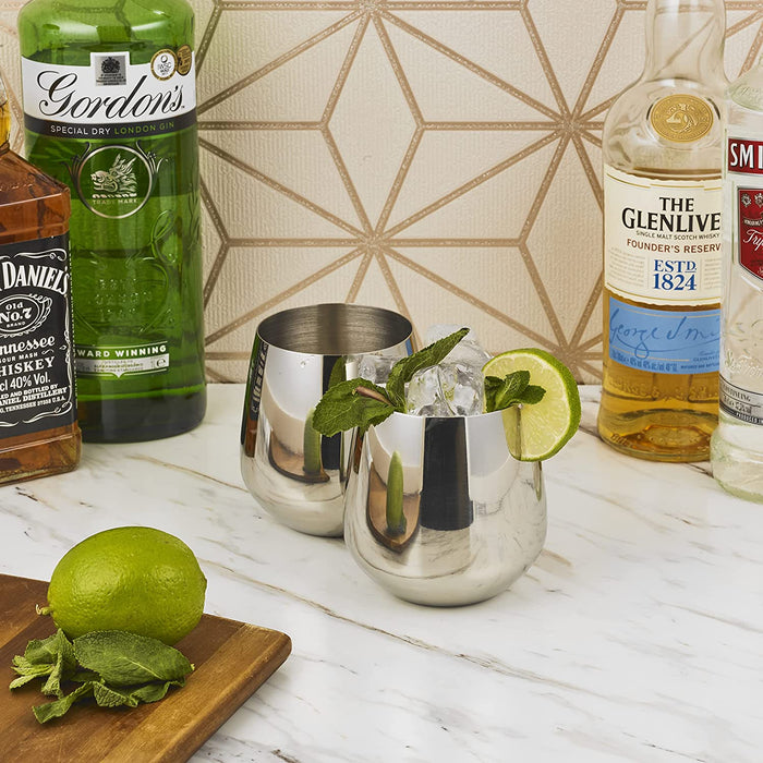 Homiu Stainless Steel, Metal Tumbler, 2 Pack, BPA Free, Stemless Wine, Cocktail, Juice Glasses, Shatterproof, Gift, Silver, Rose, Gold