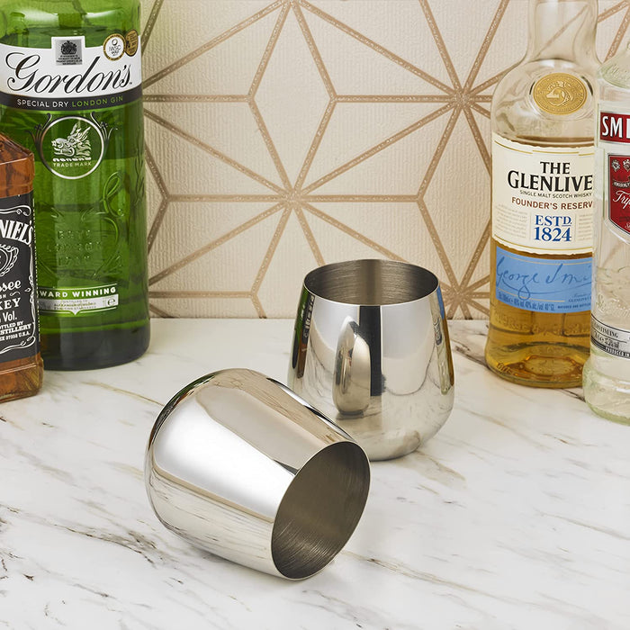 Homiu Stainless Steel, Metal Tumbler, 2 Pack, BPA Free, Stemless Wine, Cocktail, Juice Glasses, Shatterproof, Gift, Silver, Rose, Gold