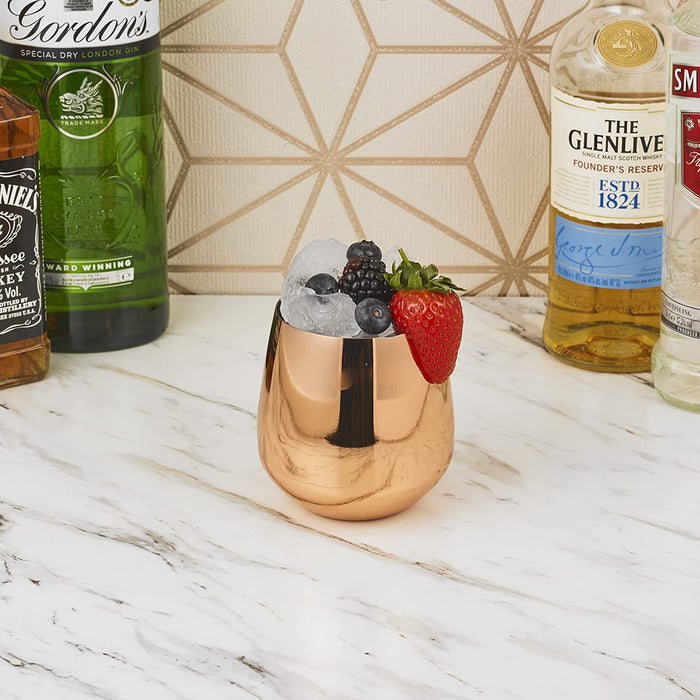 Homiu Stainless Steel, Metal Tumbler, 2 Pack, BPA Free, Stemless Wine, Cocktail, Juice Glasses, Shatterproof, Gift, Silver, Rose, Gold