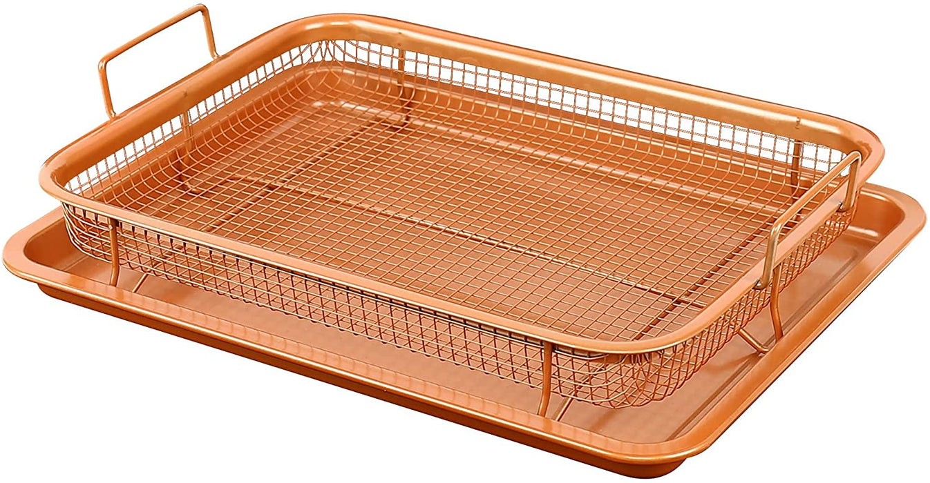 Homiu Rectangle Crisper And Tray Set, Non Stick, Copper, Effect Food Air Fry Chips