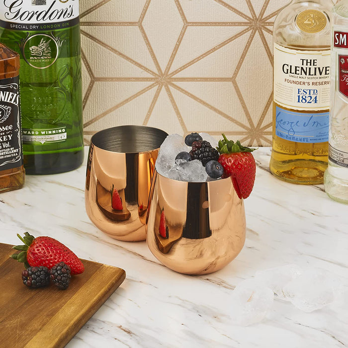 Homiu Stainless Steel, Metal Tumbler, 2 Pack, BPA Free, Stemless Wine, Cocktail, Juice Glasses, Shatterproof, Gift, Silver, Rose, Gold