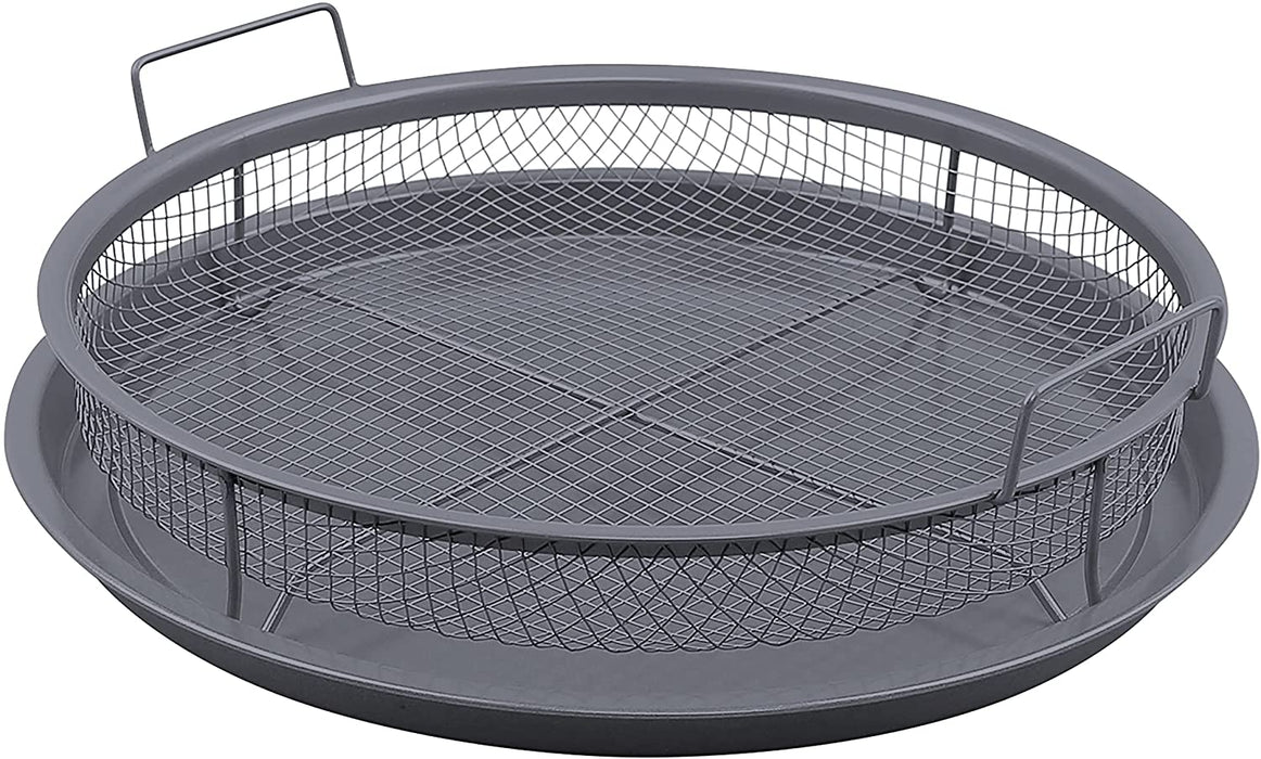 Round Oven Crisper Tray, Non-Stick Air Fry Crisper Basket with Tray, Carbon