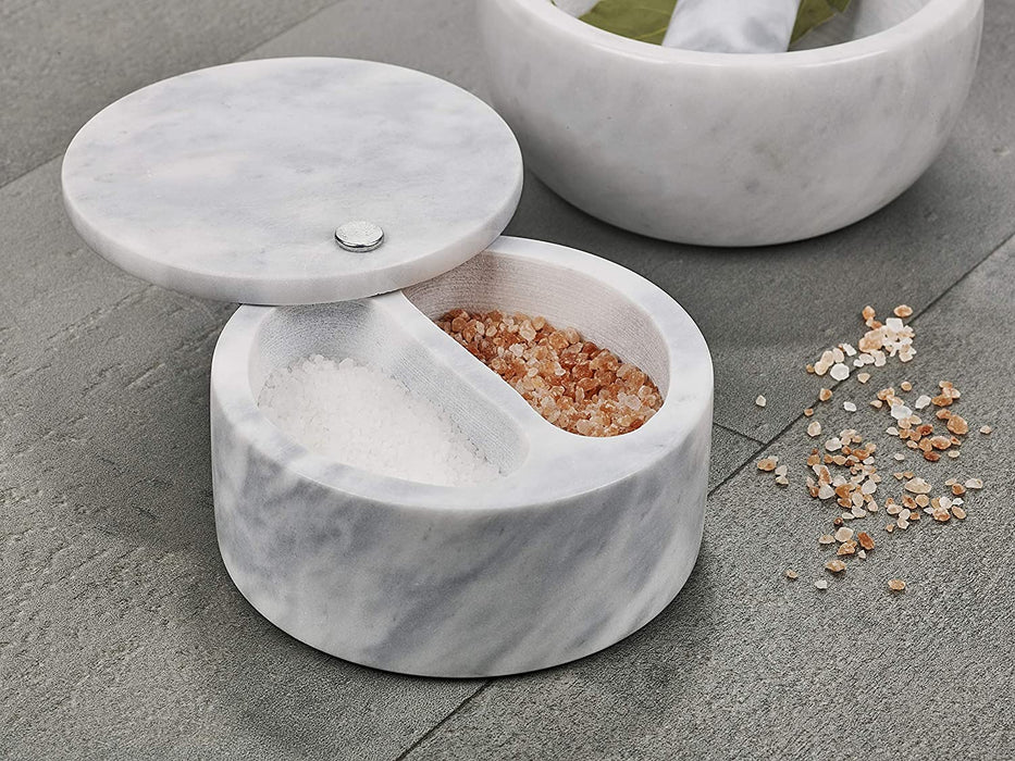 Homiu Salt Cellar Marble 2 Compartment with Swivel Top Storage