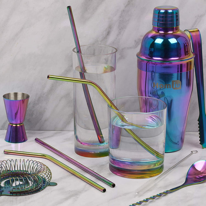 Homiu Forever Straws Includes Cleaning Brush Stainless Steel (Rainbow, 4 Bent + 2 Straight)