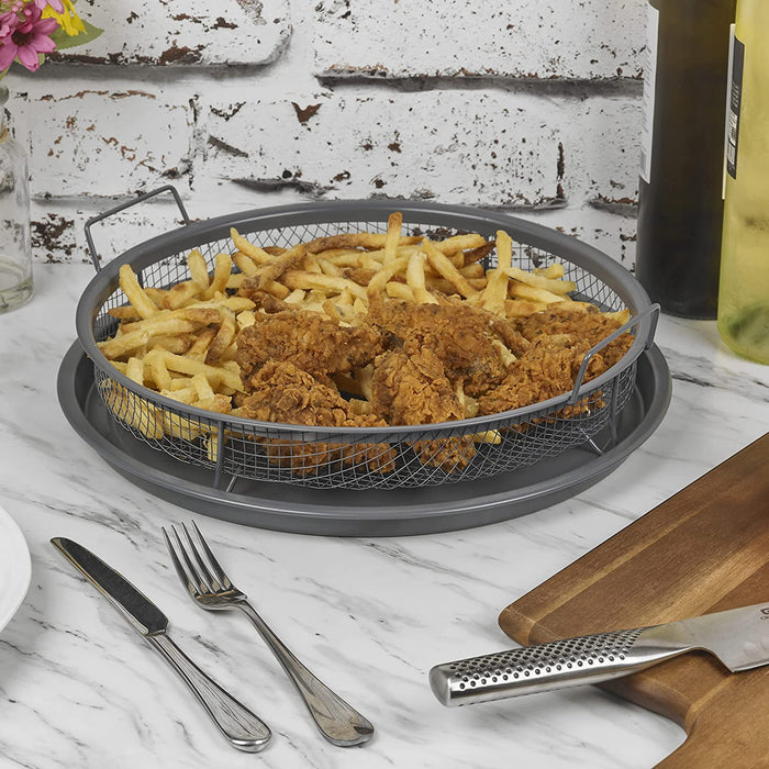 Round Oven Crisper Tray, Non-Stick Air Fry Crisper Basket with Tray, Carbon