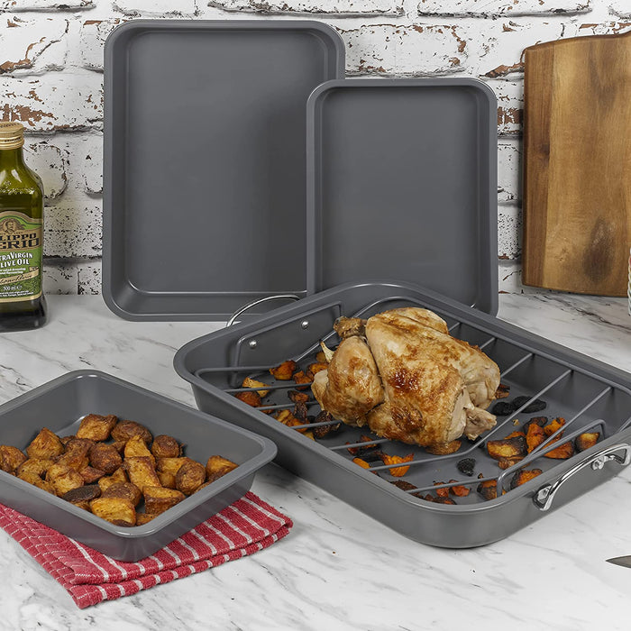 Homiu 5 Piece Non Stick Pan Set Roasting Frying Fry Stock Tray Cooking Cookware