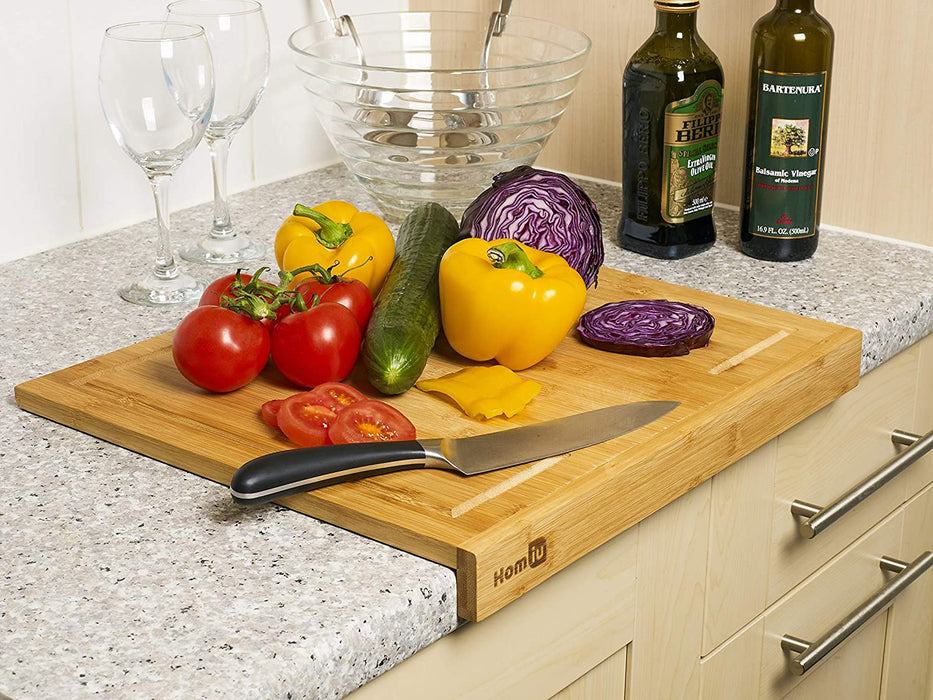 Homiu Counter Edge Bamboo Chopping Board, Cheese, Vegetables, Food Serving Top