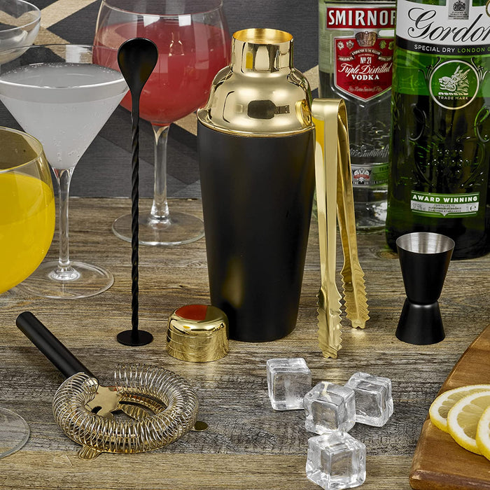 Homiu Black Gold Cocktail Making Kit, Boston Shaker, Stainless Mixer, 5 Pack, Gift