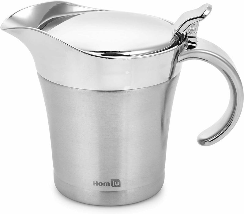 Homiu Gravy Boat Stainless Steel Double Insulated Hinged 500ML Jug Sauce Home