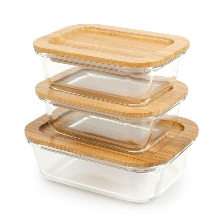 Homiu Glass Food/Storage Container with Bamboo Lids Airtight Leakproof Rectangle