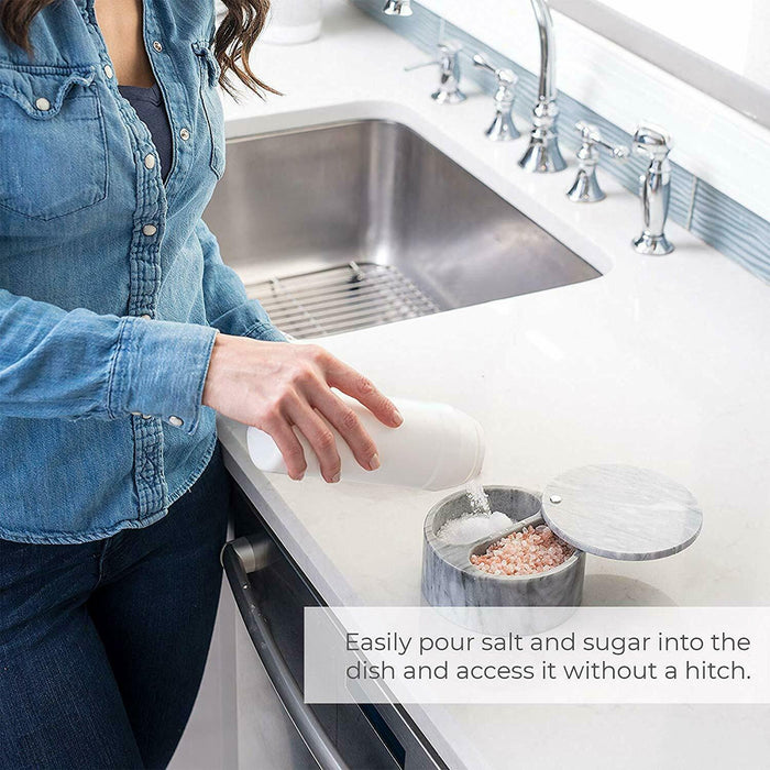 Homiu Salt Cellar Marble 2 Compartment with Swivel Top Storage