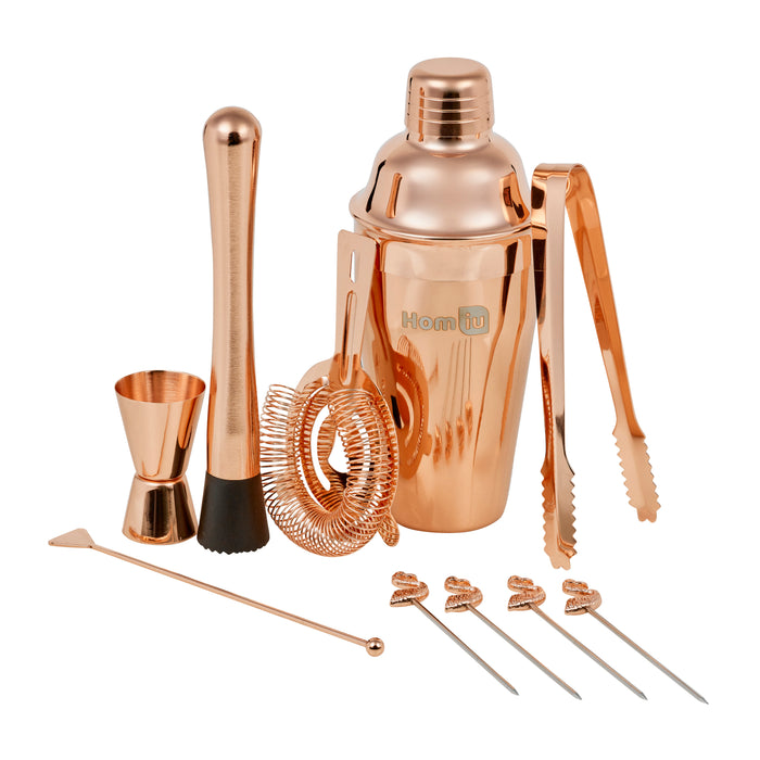 Homiu Copper Cocktail Making 10 Pack, Rose Gold, Boston Shaker, Stainless, Mixer Set