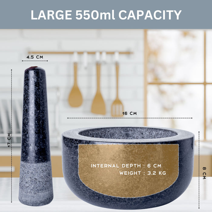 Homiu Granite Pestle and Mortar – Large 16cm Diameter