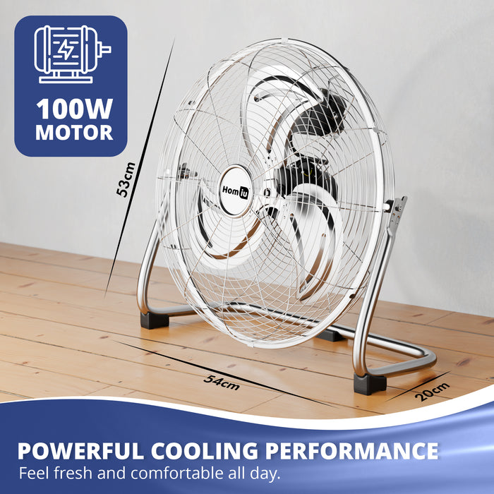 Homiu 18 Inch Chrome High Velocity Floor Fan | 3-Speed Adjustable Tilt