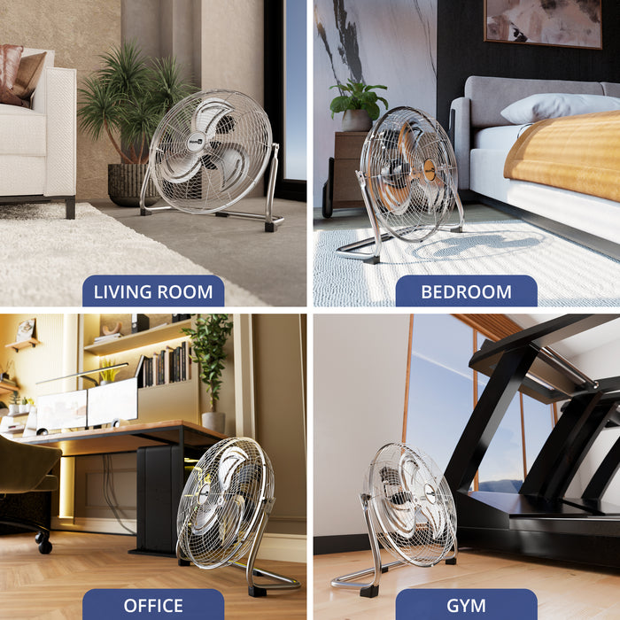 Homiu 18 Inch Chrome High Velocity Floor Fan | 3-Speed Adjustable Tilt