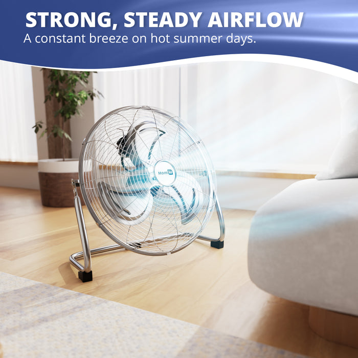 Homiu 18 Inch Chrome High Velocity Floor Fan | 3-Speed Adjustable Tilt