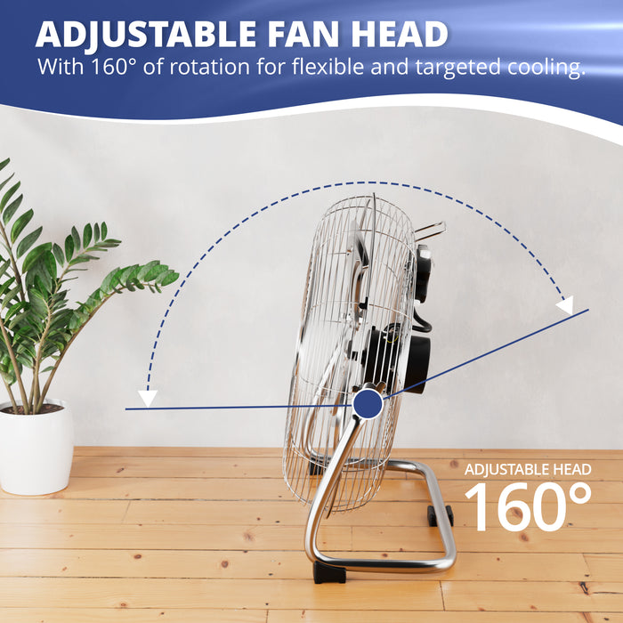 Homiu 18 Inch Chrome High Velocity Floor Fan | 3-Speed Adjustable Tilt