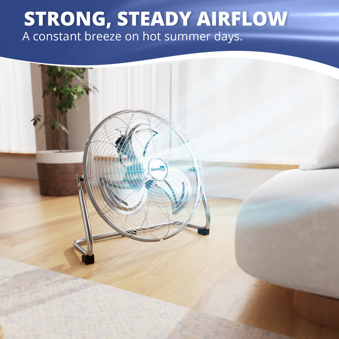 Homiu 16 Inch Chrome Floor Fan - 3 Speed High Velocity for Home & Office