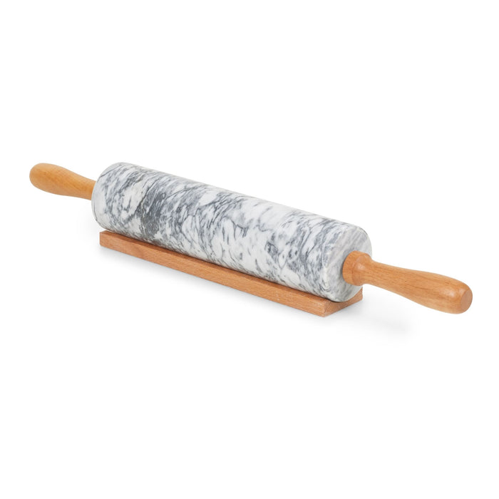 Homiu Marble Rolling Pin with Wooden Stand and Handles