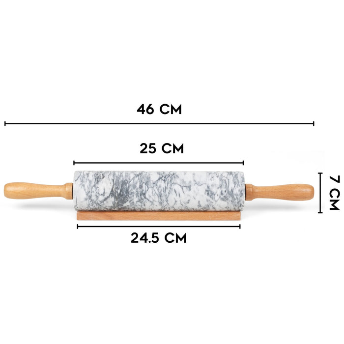 Homiu Marble Rolling Pin with Wooden Stand and Handles