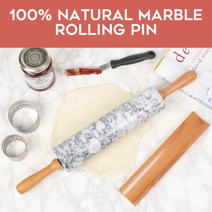 Homiu Marble Rolling Pin with Wooden Stand and Handles