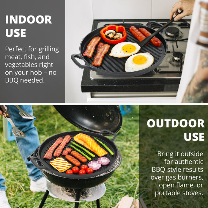 Homiu Cast Iron Griddle Pan with Handles – 31cm diameter