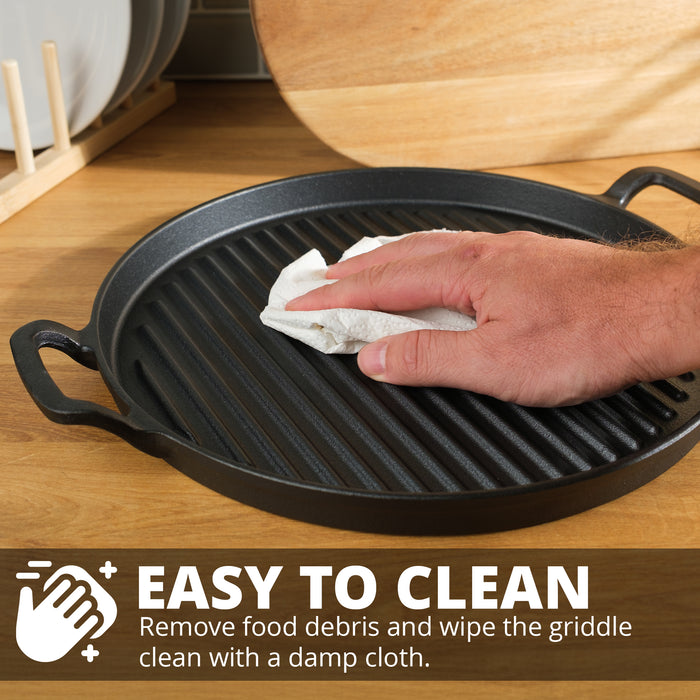 Homiu Cast Iron Griddle Pan with Handles – 31cm diameter