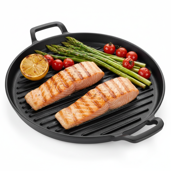 Homiu Cast Iron Griddle Pan with Handles – 31cm diameter