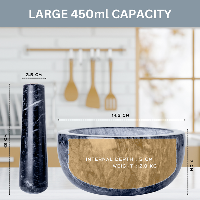 Homiu Black Marble Pestle and Mortar – Large 14.5cm Diameter