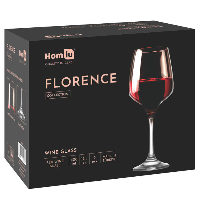Homiu Large Red Wine Glasses | Set of 6 | 400 ML | Florence Collection | Ideal for Party, Wedding, Christmas Gift, Home, Restaurants & Kitchen | Dishwasher Safe