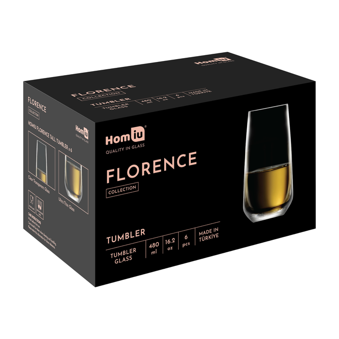 Homiu Florence Collection Highball Tumbler Glasses Set of 6 – 480ml