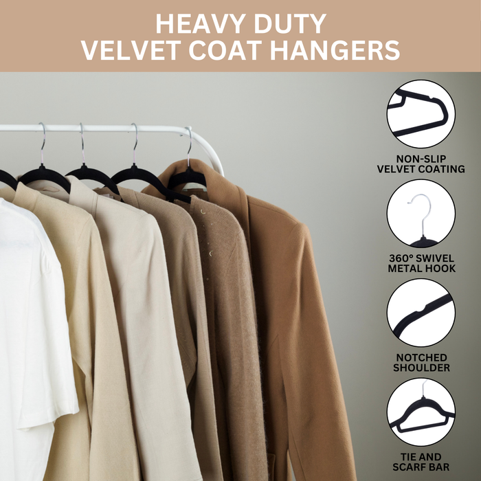 Homiu Velvet Non-Slip Coat Hangers - Black or Grey, 20-pack or 50-pack