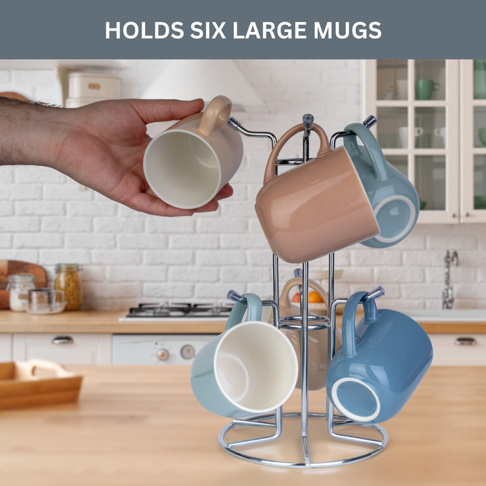 Homiu Mug Tree – Chrome, Holds 6 Mugs