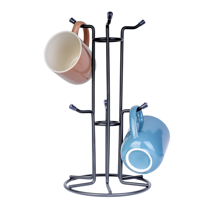 Homiu Mug Tree - Black, Holds 6 Mugs