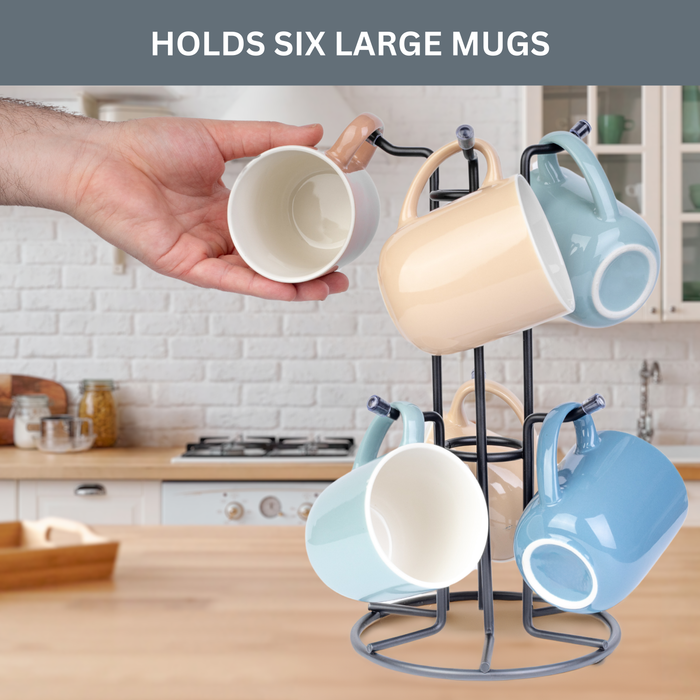 Homiu Mug Tree - Black, Holds 6 Mugs