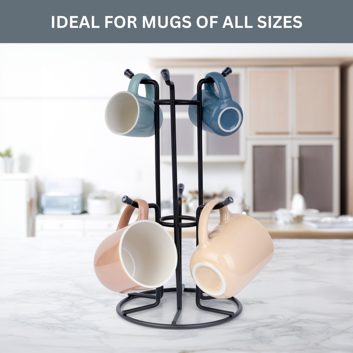 Homiu Mug Tree - Black, Holds 6 Mugs