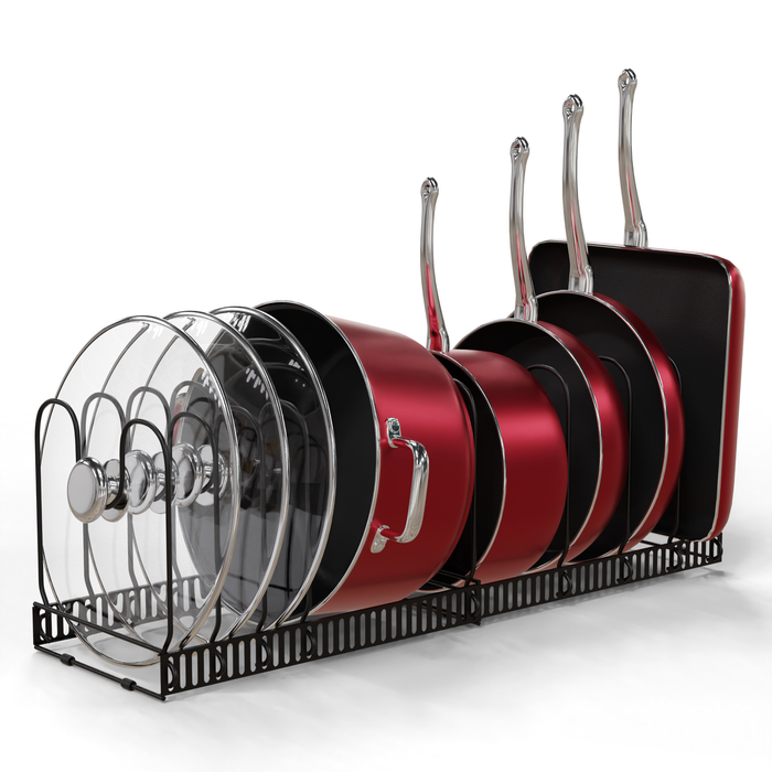 Homiu Extendable Pan Storage Rack with 10 Adjustable Dividers