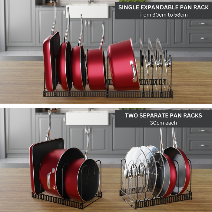 Homiu Extendable Pan Storage Rack with 10 Adjustable Dividers