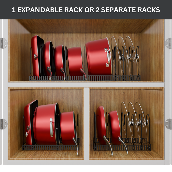 Homiu Extendable Pan Storage Rack with 10 Adjustable Dividers