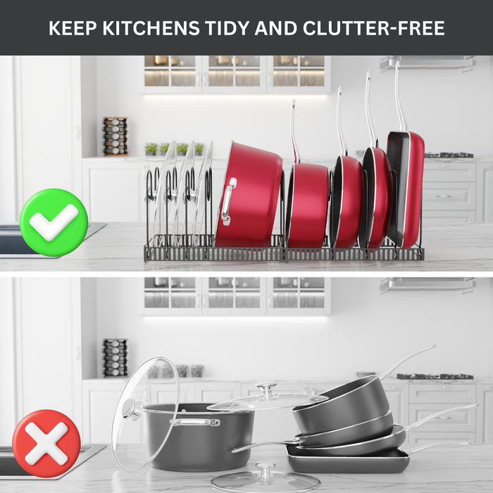 Homiu Extendable Pan Storage Rack with 10 Adjustable Dividers