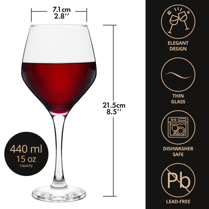 Homiu Napoli Collection Red Wine Glasses Set of 6 - 440ml