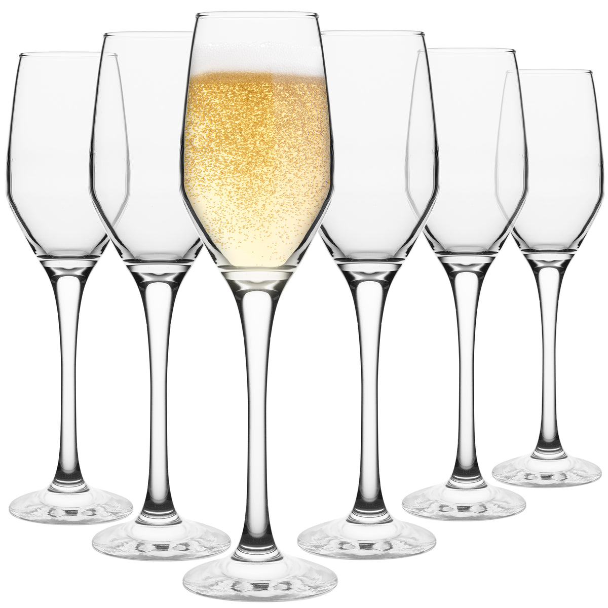 Lot de 6 flûtes à champagne 22cl - H.25,5 cm - Verre - Transparent à bordure dorée- FASTONI