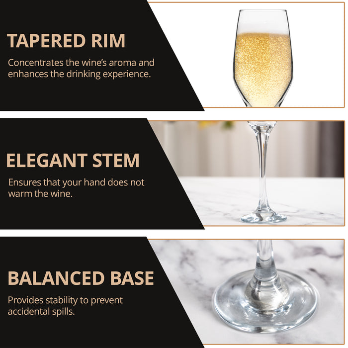 Homiu Glass Champagne Prosecco Flutes, Set of 6, 230 ML
