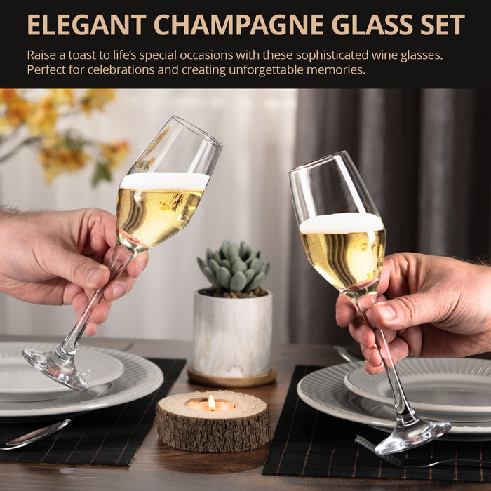 Homiu Glass Champagne Prosecco Flutes, Set of 6, 230 ML